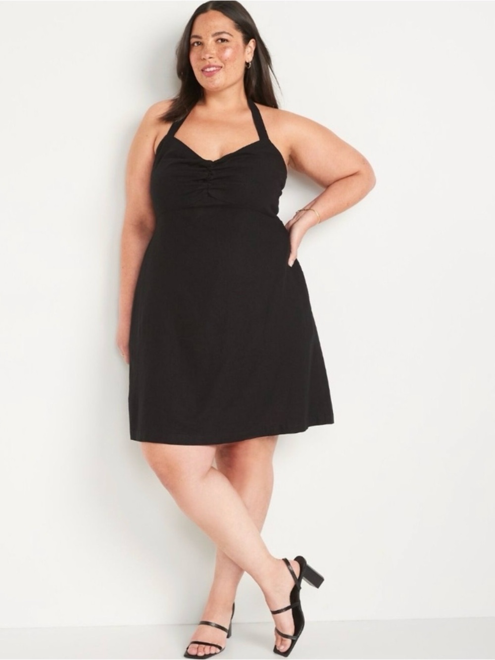 Black Linen Blend Halter A-Line Dress - Women